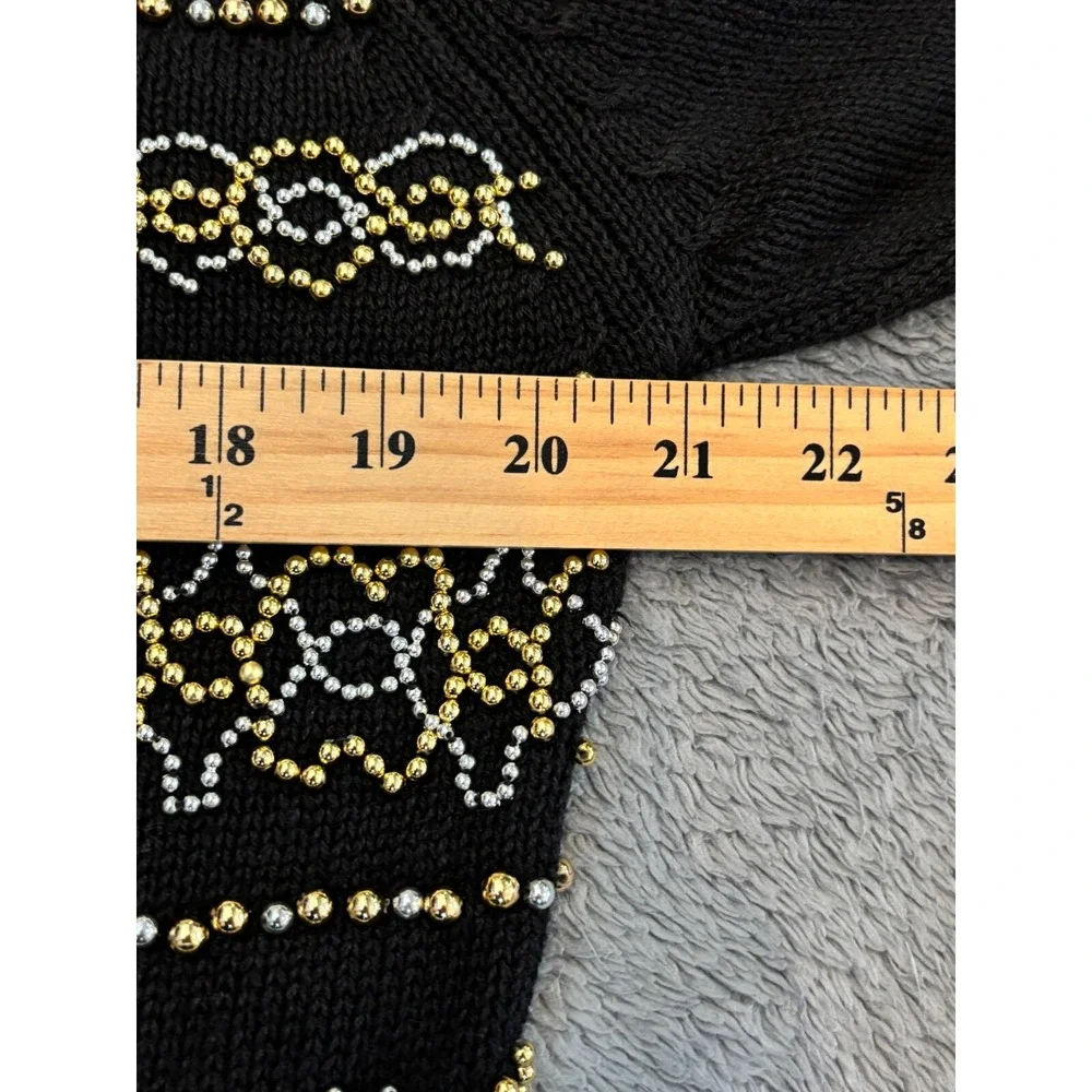 VTG Victoria Harbour Sweater Womens Medium Black Beaded Cowl Neck Embellished